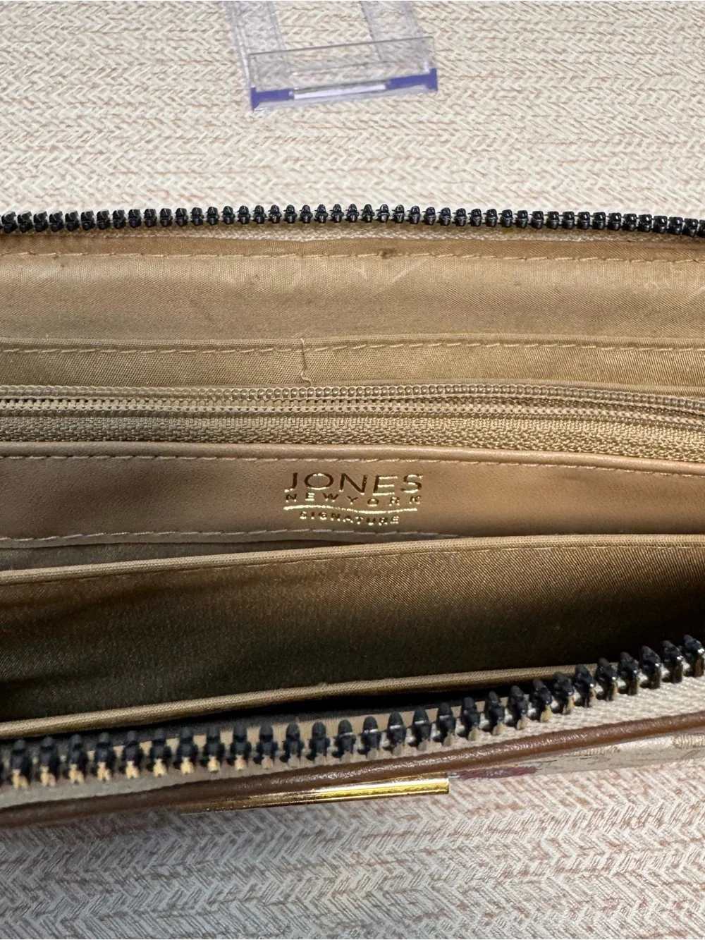 Jones New York Floral Zip-Around Wallet Quilted Cream Brown